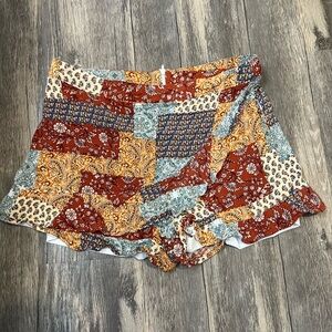 Altar’d State Patchwork Bandana Skort Ruffle Multicolor Boho Zippered Summer